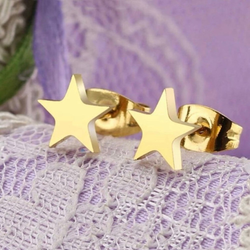 Hypoallergenic Stainless Steel Gold Star Stud Earrings NEW